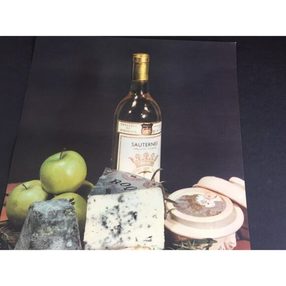 Vintage 1970’s Wine & Cheese Poster Art Pomme De France Sauternes Wine Roquefort - Picture 2 of 5